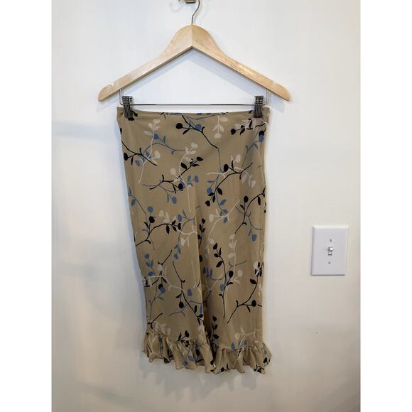 The Limited Dresses & Skirts - The Limited Silk Skirt Size 6 Beige Floral Ruffle Hem Midi Skirt Lined